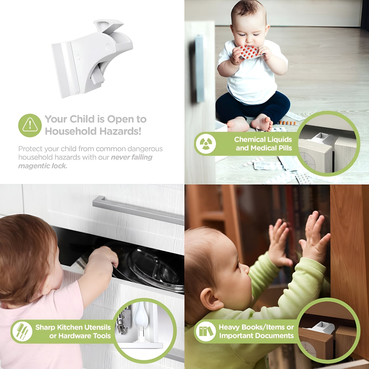 Magnetic Child Proofing Cabinet Lock - Set Of 8